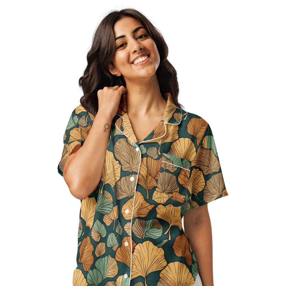 Ginkgo Noir on Women's Short Sleeve Pajama Top — Front