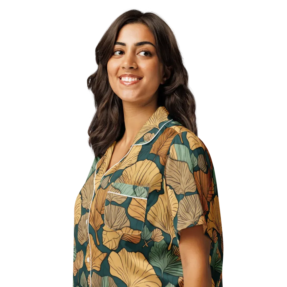 Ginkgo Noir on Women's Short Sleeve Pajama Top — Left Front
