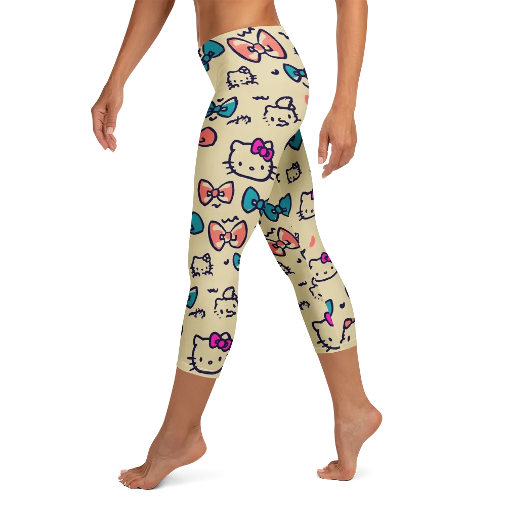 Bow Kitty Parade on Capri Leggings — Left