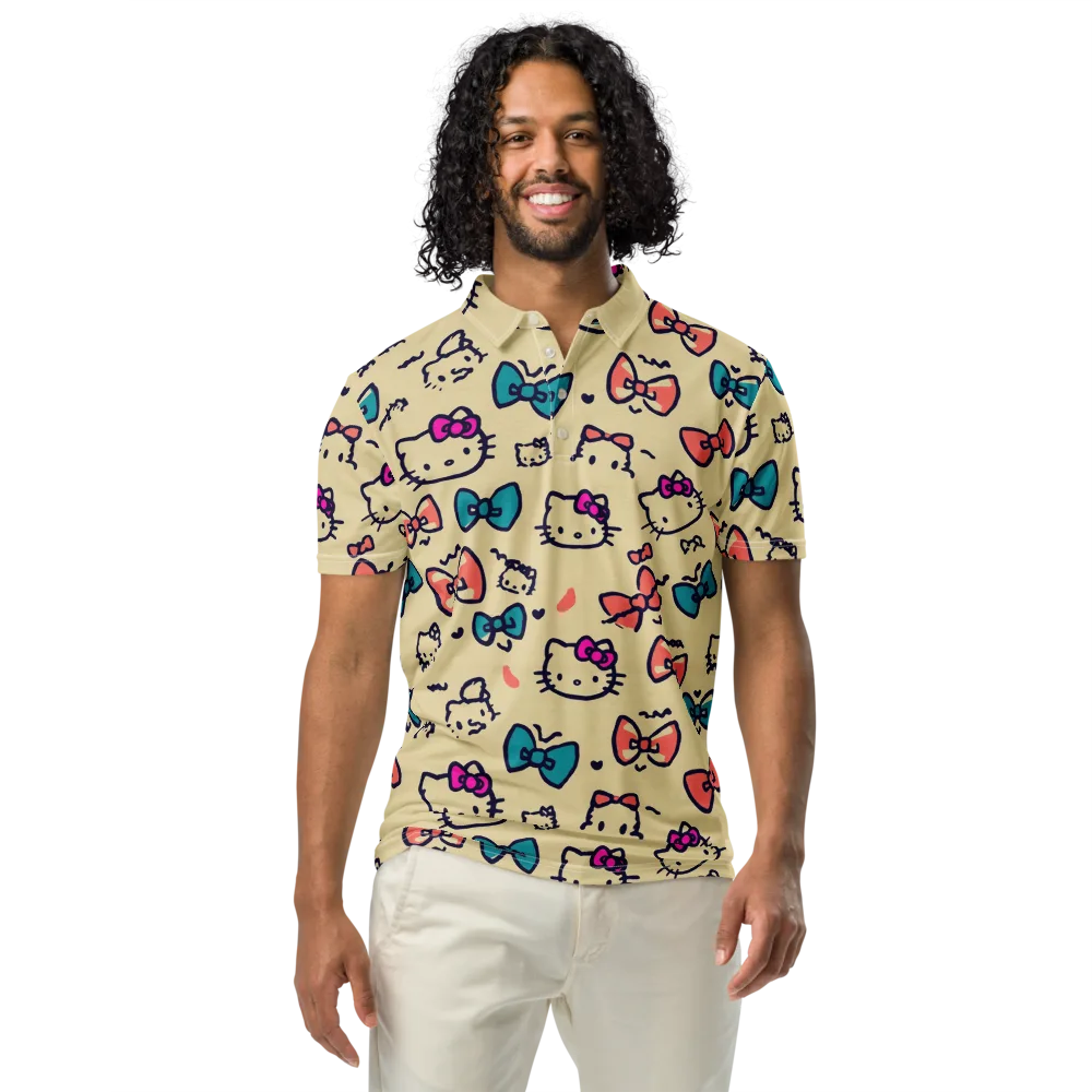 Bow Kitty Parade on Men's Slim Fit Polo Shirt — Front