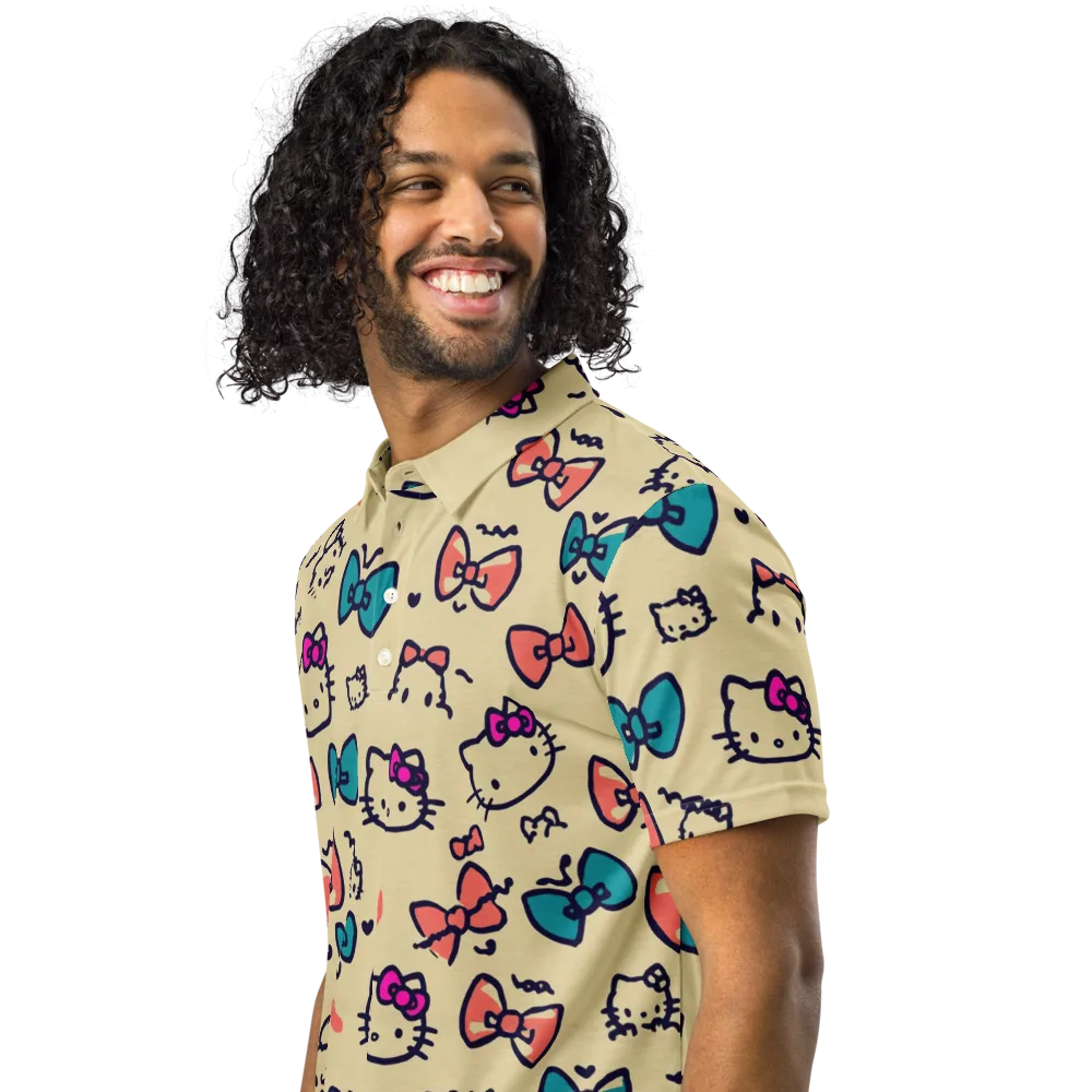 Bow Kitty Parade on Men's Slim Fit Polo Shirt — Left Front