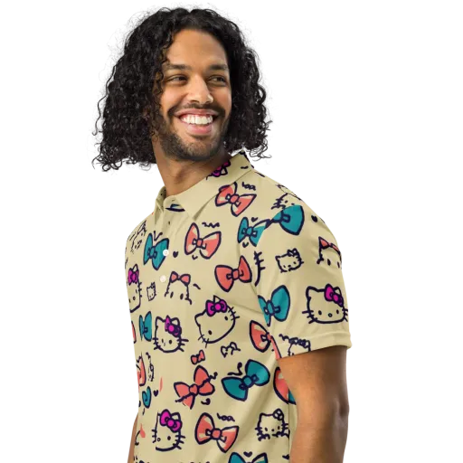 Bow Kitty Parade on a Men's Slim Fit Polo Shirt
