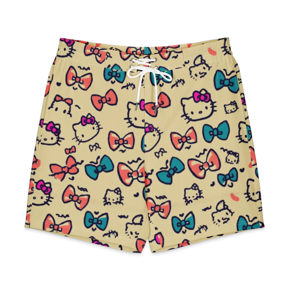 Bow Kitty Parade on Men's Board Shorts — Front