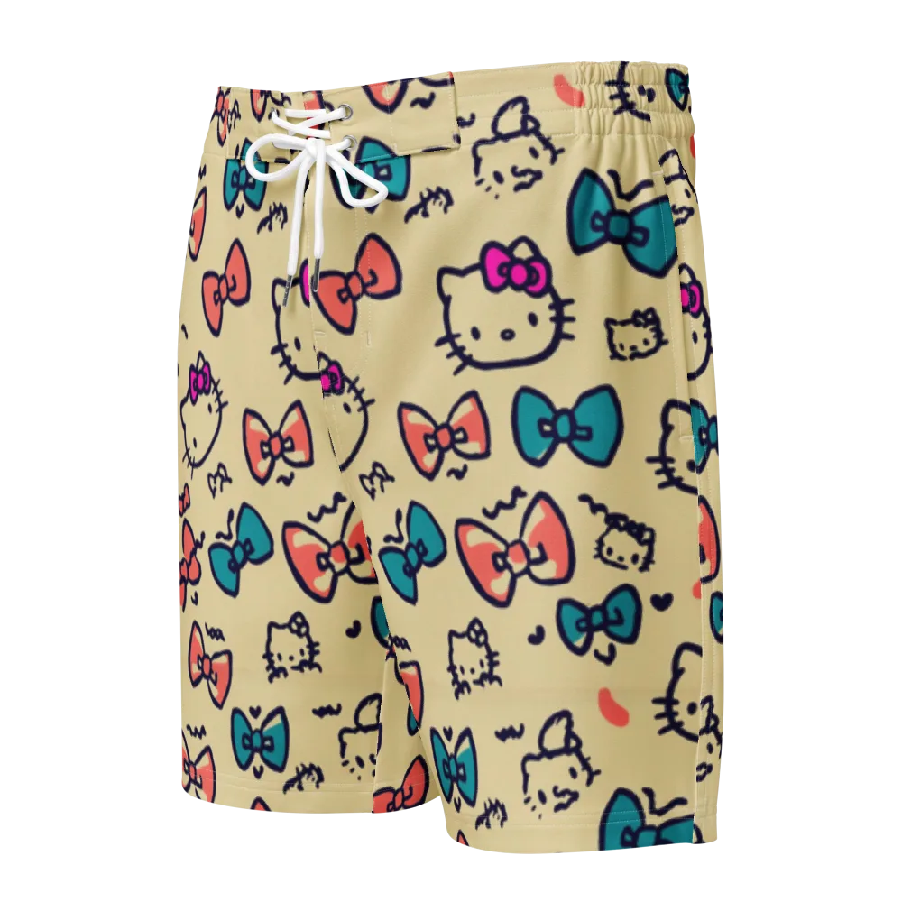 Bow Kitty Parade on Men's Board Shorts — Front