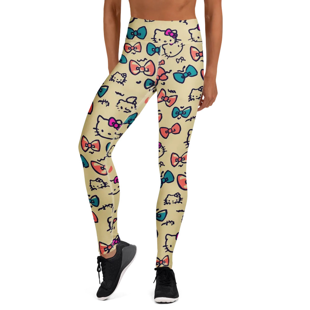 Bow Kitty Parade on Yoga Leggings — Front