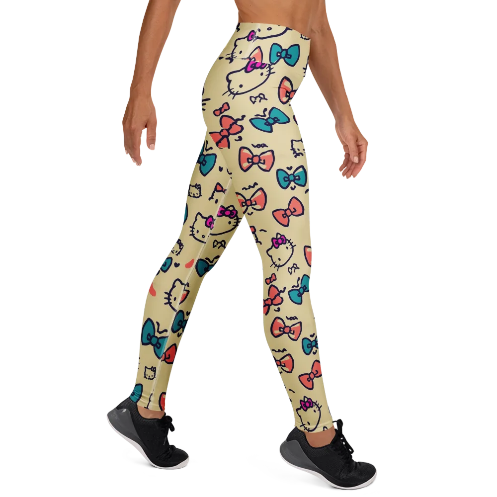 Bow Kitty Parade on Yoga Leggings — Right