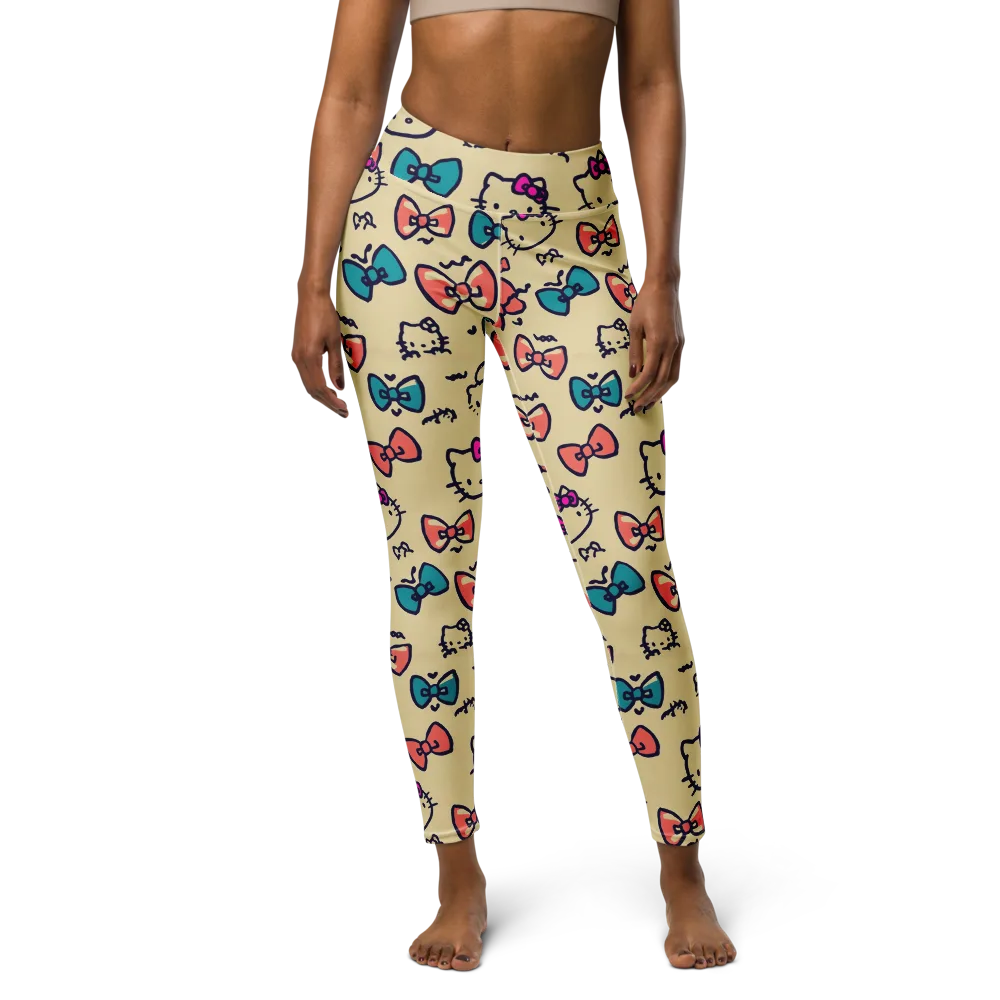 Bow Kitty Parade on Yoga Leggings — Front