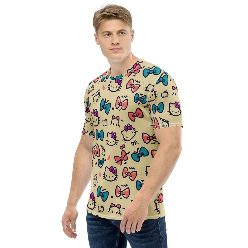 Bow Kitty Parade on Men's Crew Neck T-Shirt — Left