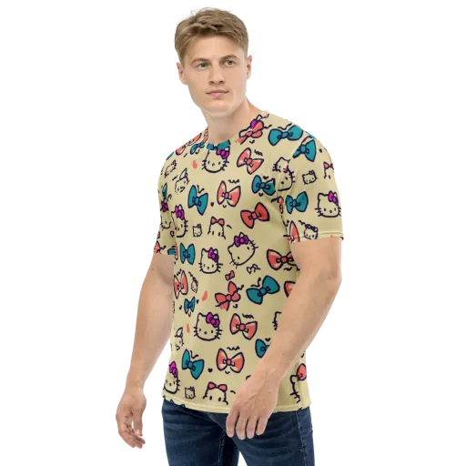 Bow Kitty Parade on a Men's Crew Neck T-Shirt