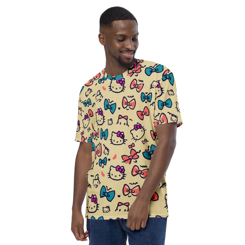 Bow Kitty Parade on Men's Crew Neck T-Shirt — Left