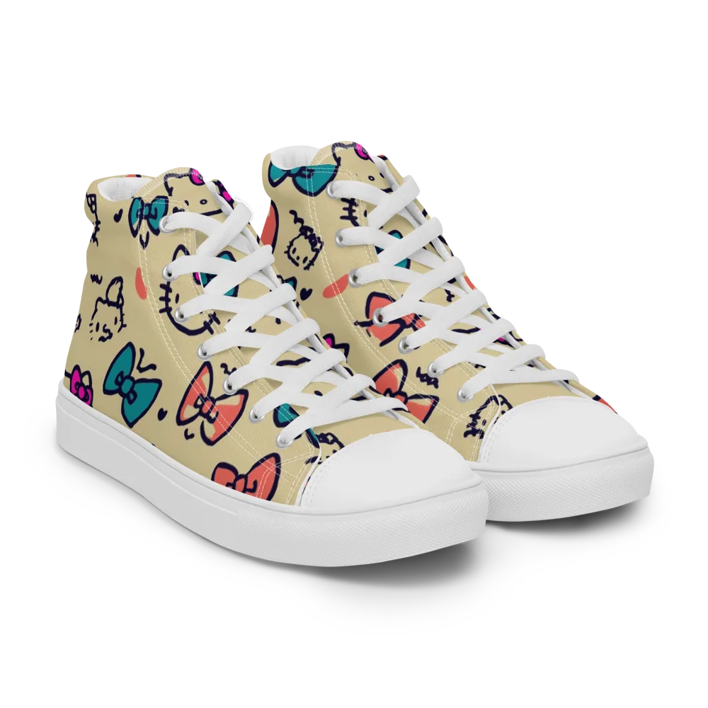 Bow Kitty Parade on Men's High Top Canvas Shoes — Right Front