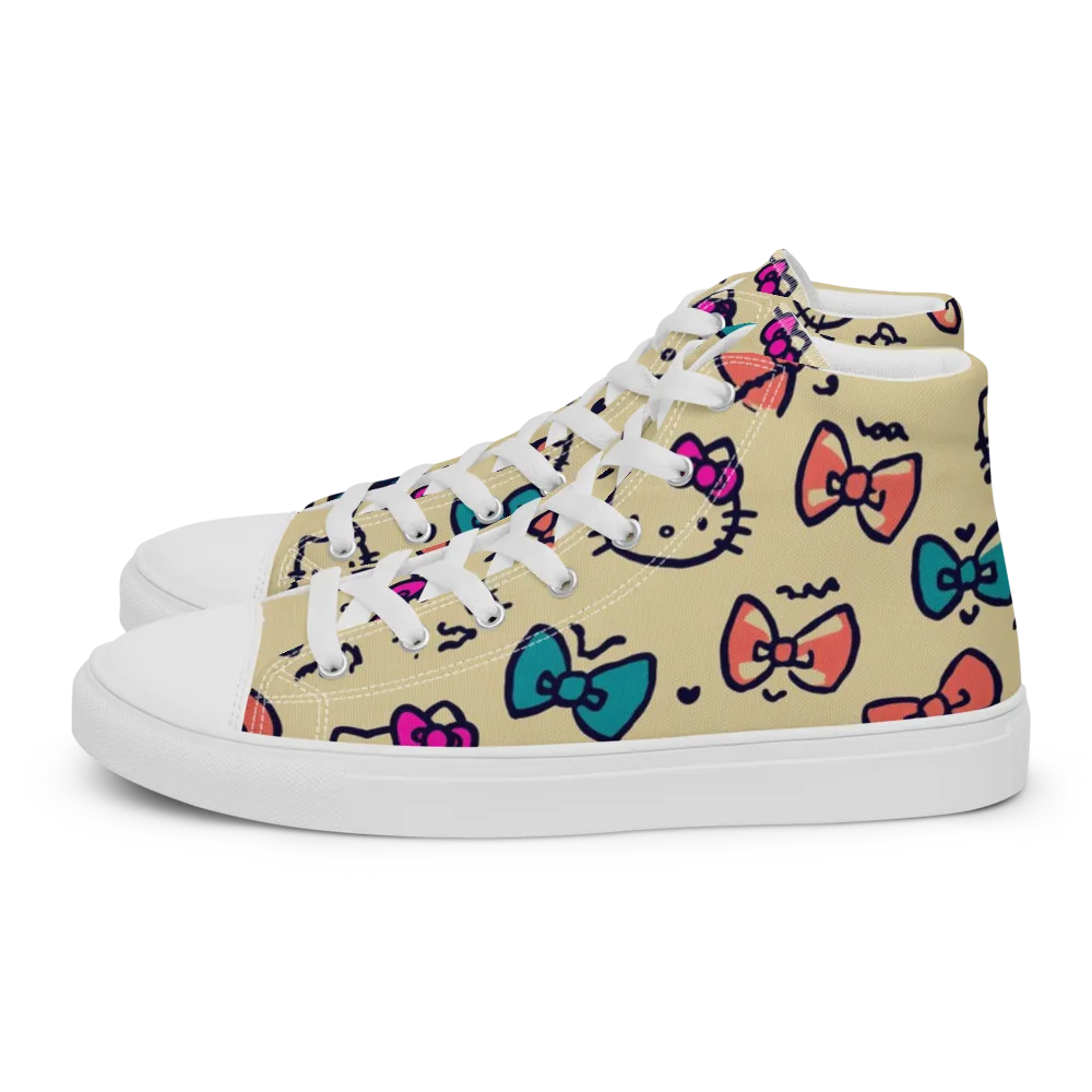 Bow Kitty Parade on Men's High Top Canvas Shoes — Left