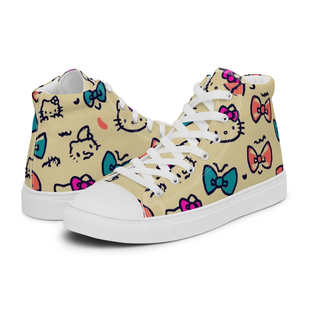 Bow Kitty Parade on Men's High Top Canvas Shoes — Left
