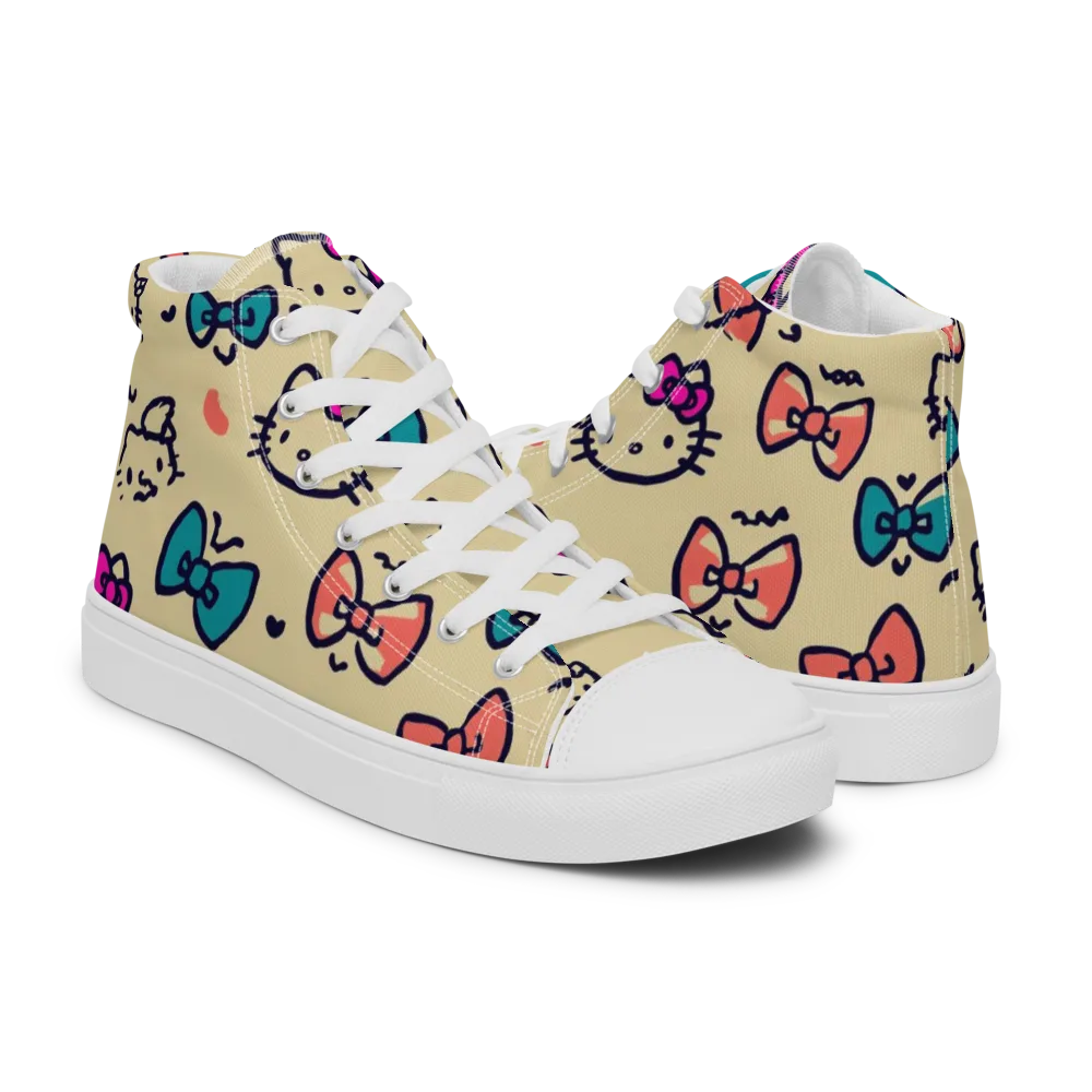 Bow Kitty Parade on Men's High Top Canvas Shoes — Right
