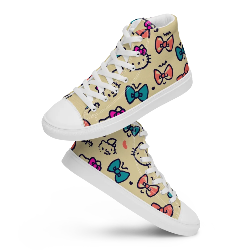 Bow Kitty Parade on Men's High Top Canvas Shoes — Front
