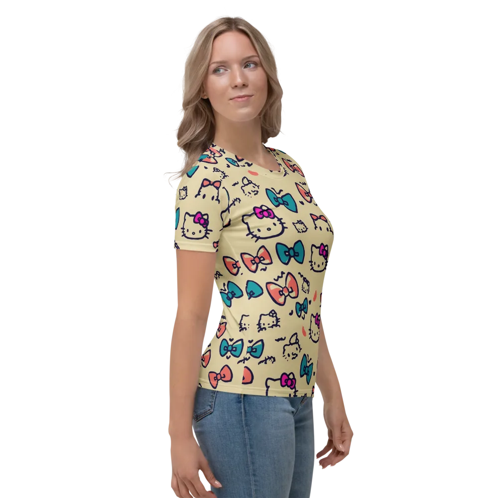 Bow Kitty Parade on Women's Crew Neck T-Shirt — Right