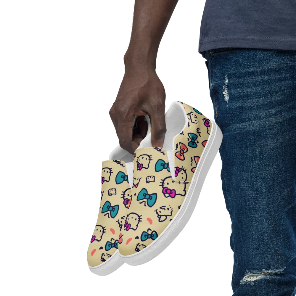 Bow Kitty Parade on Men's Slip-On Canvas Shoes — Left Front