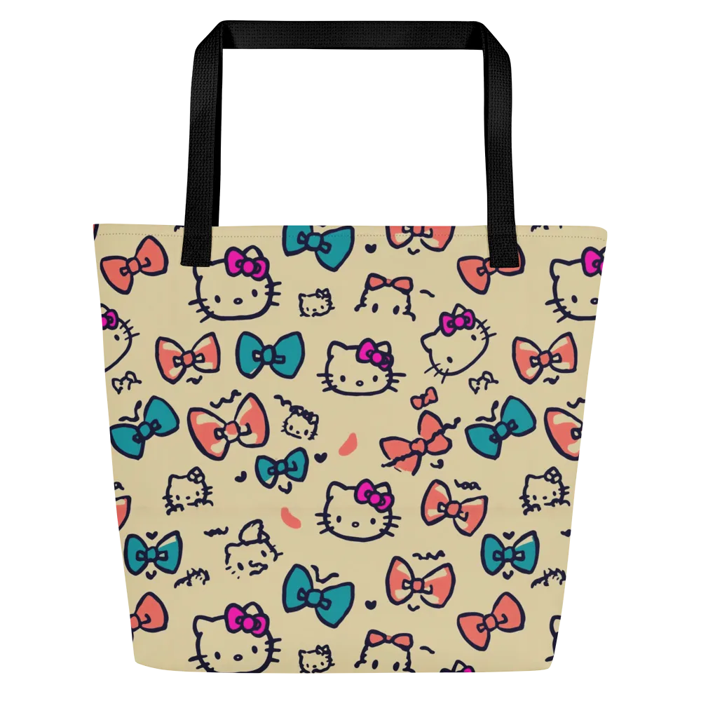 Bow Kitty Parade on Large Tote Bag W/ Pocket — Front