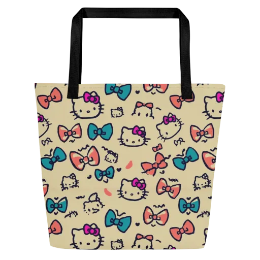 Bow Kitty Parade on a Large Tote Bag W/ Pocket