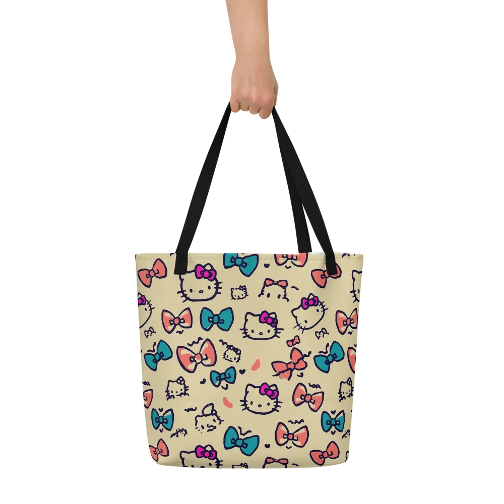 Bow Kitty Parade on Large Tote Bag W/ Pocket — Front