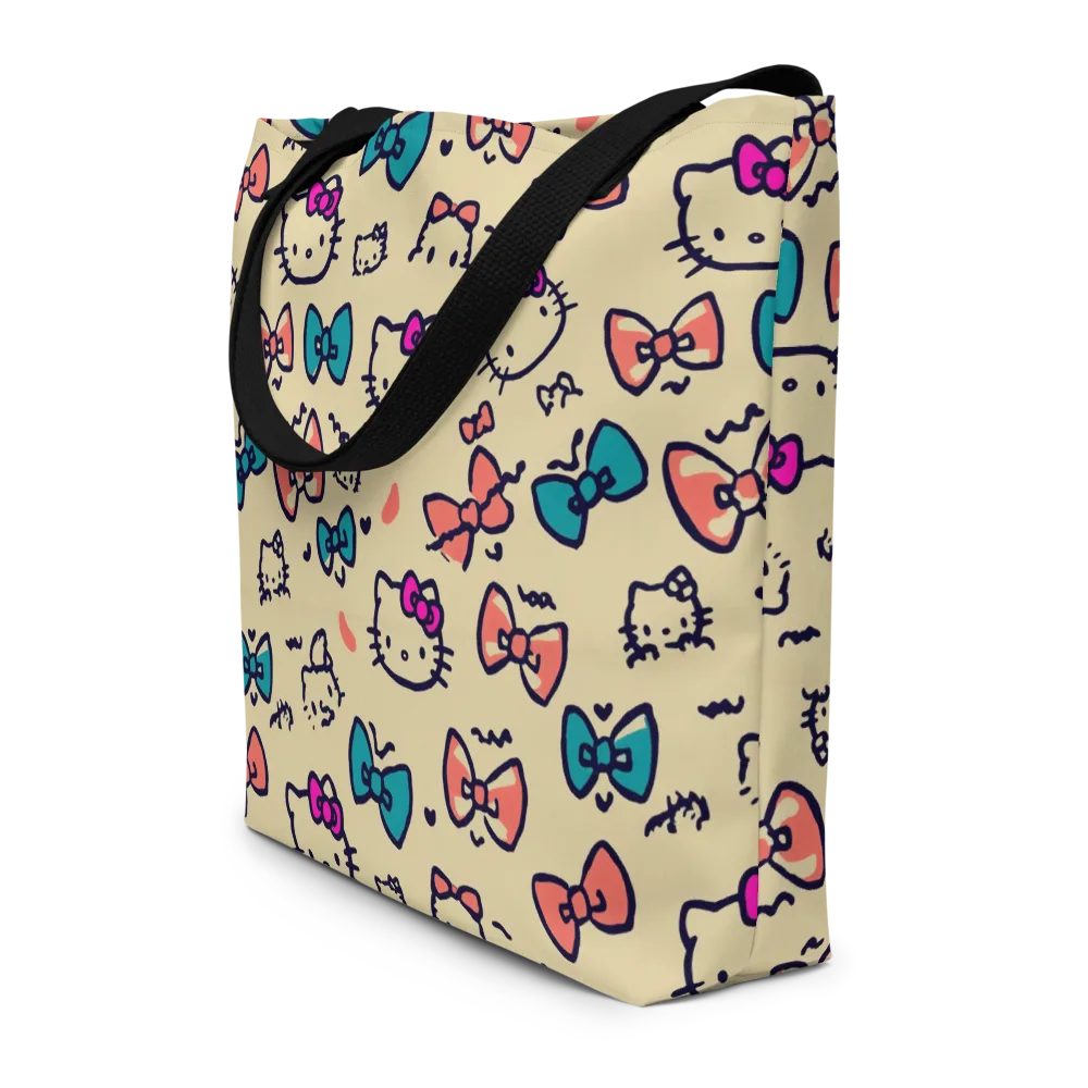 Bow Kitty Parade on Large Tote Bag W/ Pocket — Front