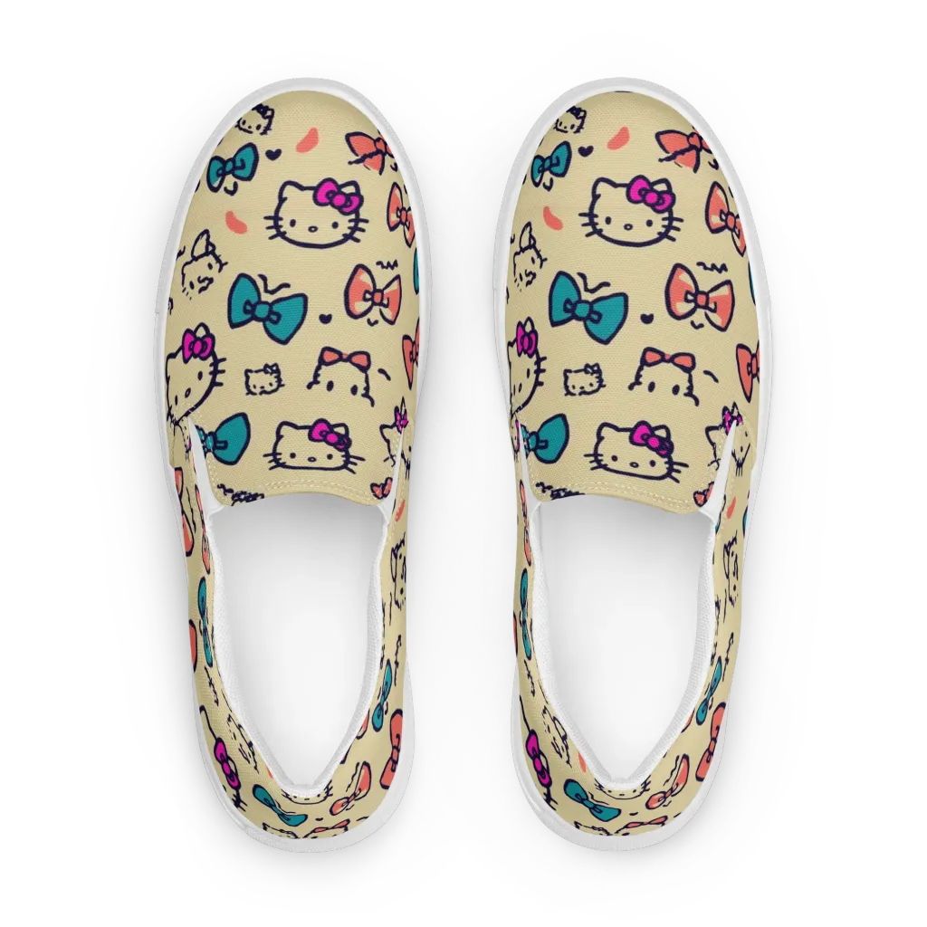 Bow Kitty Parade on Women's Slip-On Canvas Shoes — Front