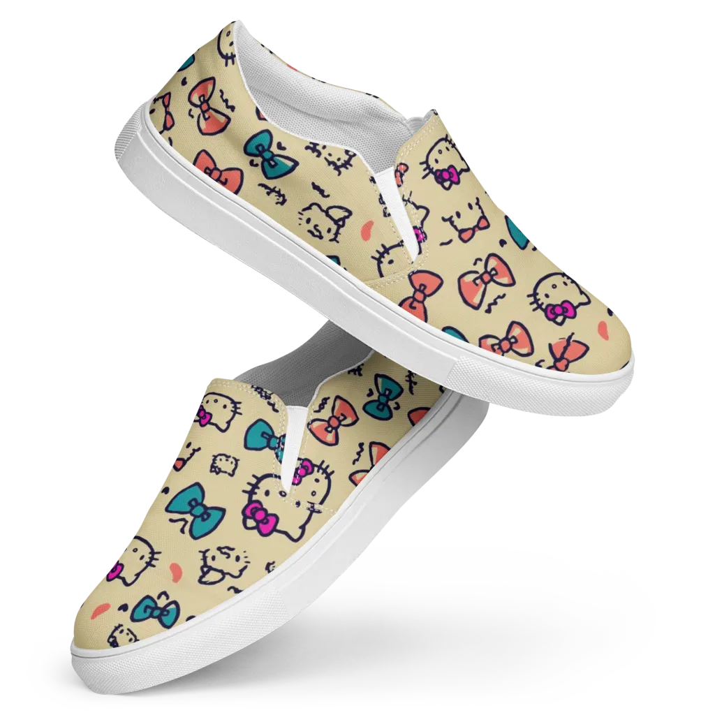 Bow Kitty Parade on Women's Slip-On Canvas Shoes — Front