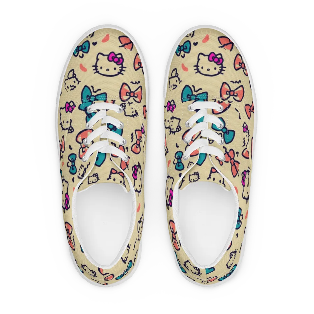 Bow Kitty Parade on Men's Lace-Up Canvas Shoes — Front
