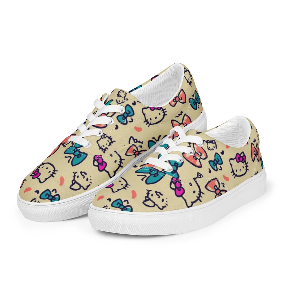 Bow Kitty Parade on Men's Lace-Up Canvas Shoes — Left Front