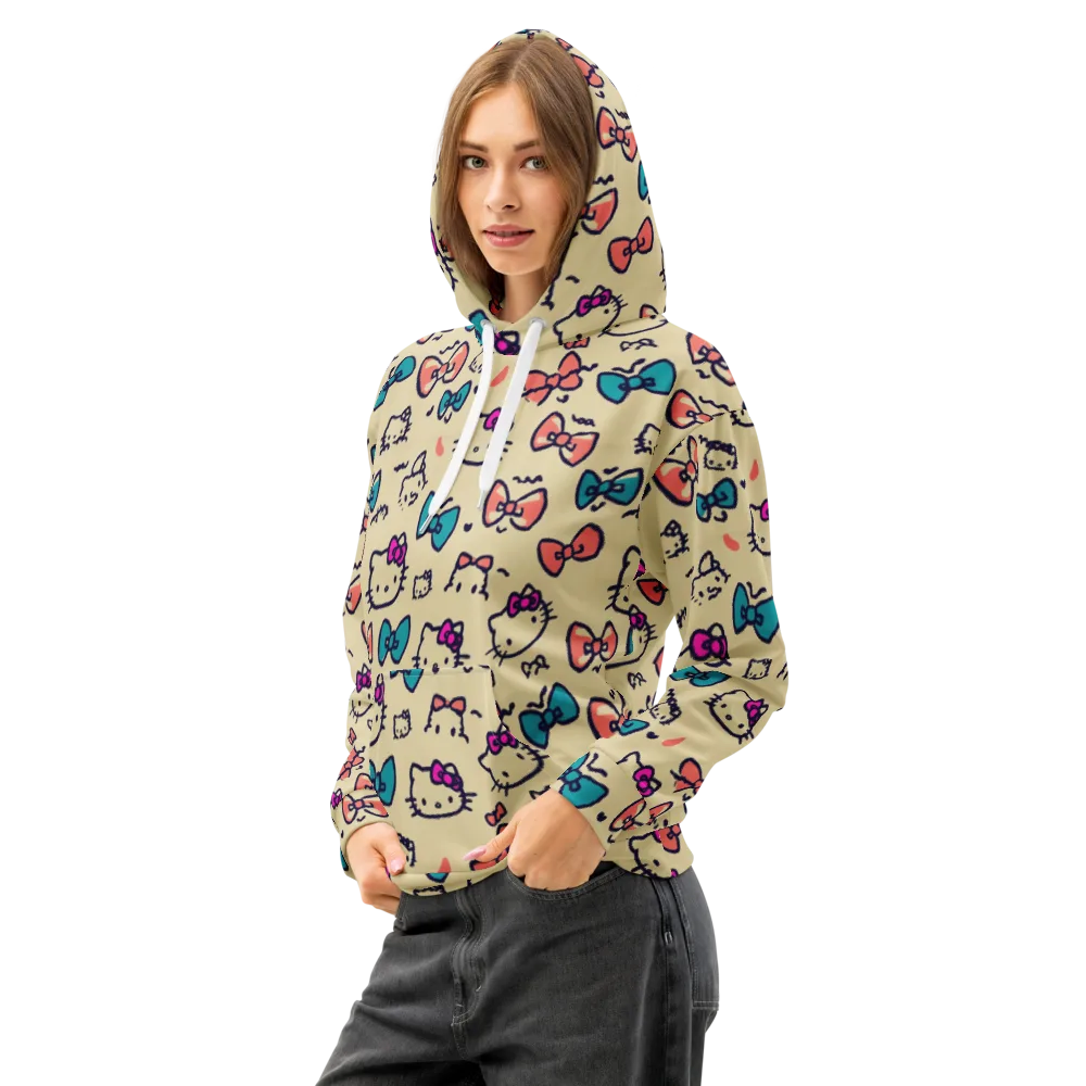 Bow Kitty Parade on Cotton Hoodie — Left Front