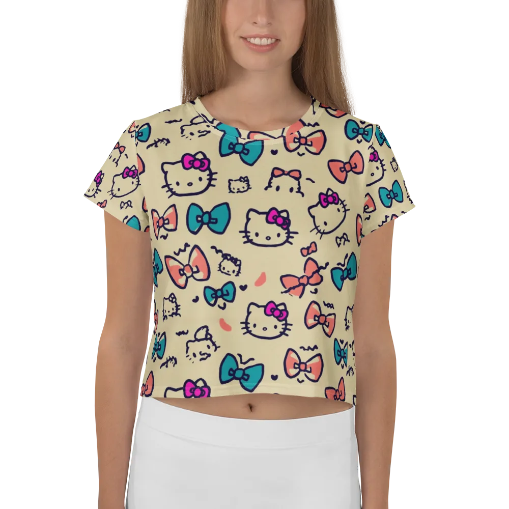 Bow Kitty Parade on Crop Tee — Front