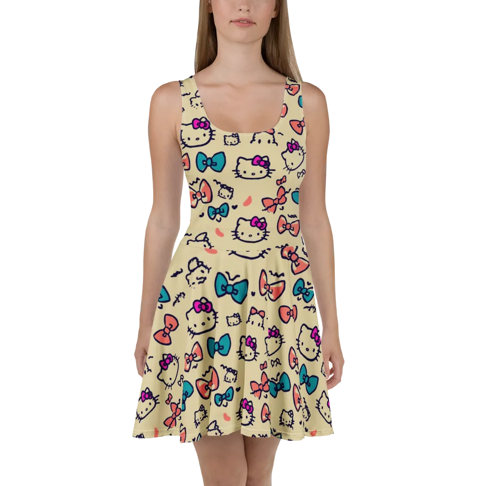 Bow Kitty Parade on Skater Dress — Front