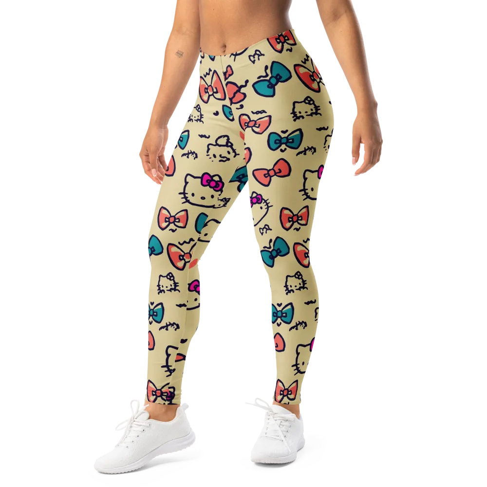 Bow Kitty Parade on Leggings — Left Front