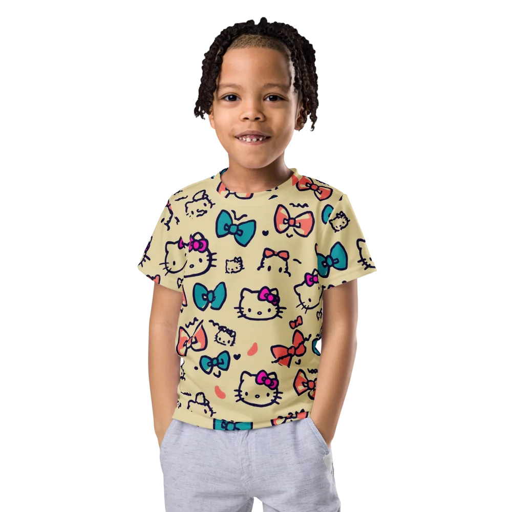 Bow Kitty Parade on Kids Crew Neck T-Shirt — Front