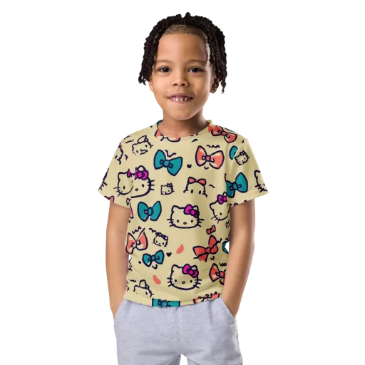 Bow Kitty Parade on a Kids Crew Neck T-Shirt