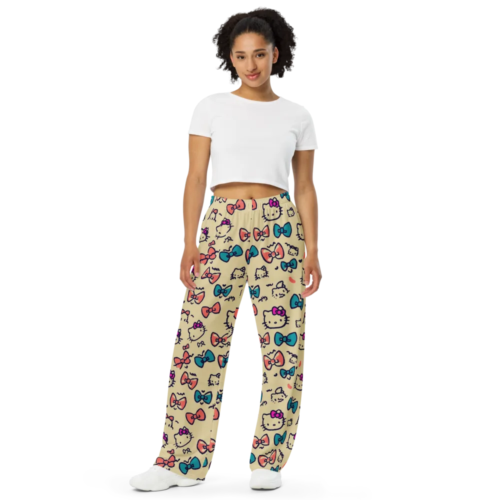 Bow Kitty Parade on Wide-Leg Pants — Front