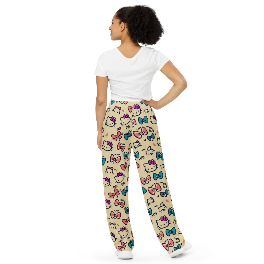 Bow Kitty Parade on Wide-Leg Pants — Back
