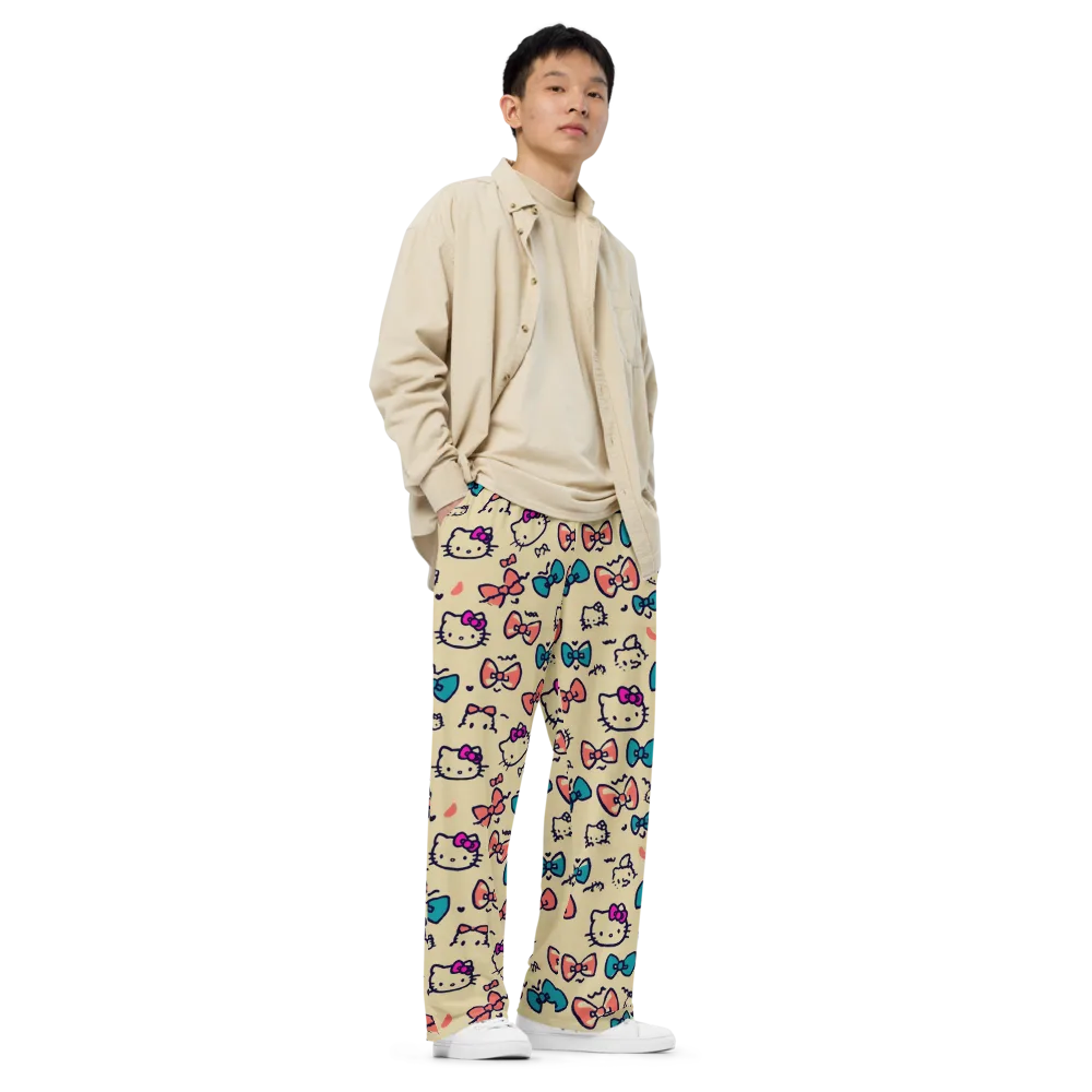 Bow Kitty Parade on Wide-Leg Pants — Right Front