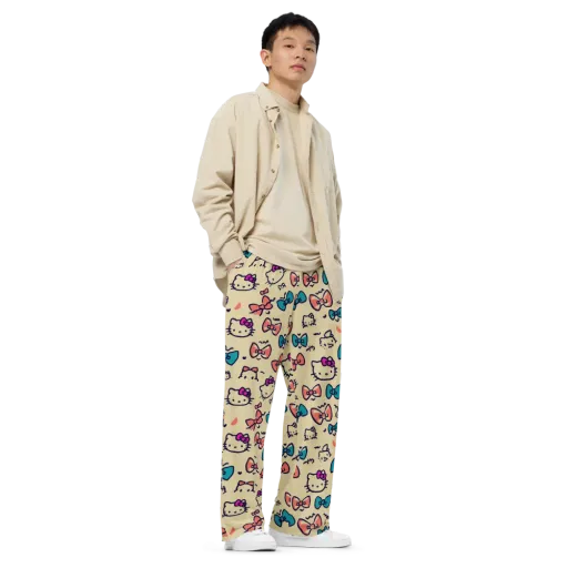 Bow Kitty Parade on a Wide-Leg Pants