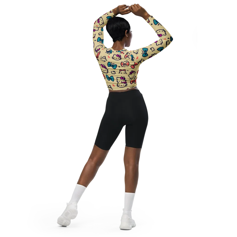 Bow Kitty Parade on Long Sleeve Crop Top — Back
