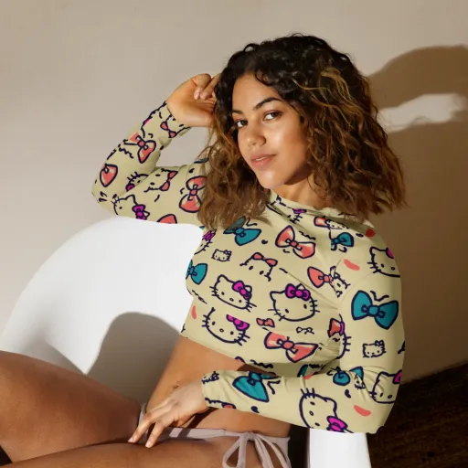 Bow Kitty Parade on a Long Sleeve Crop Top