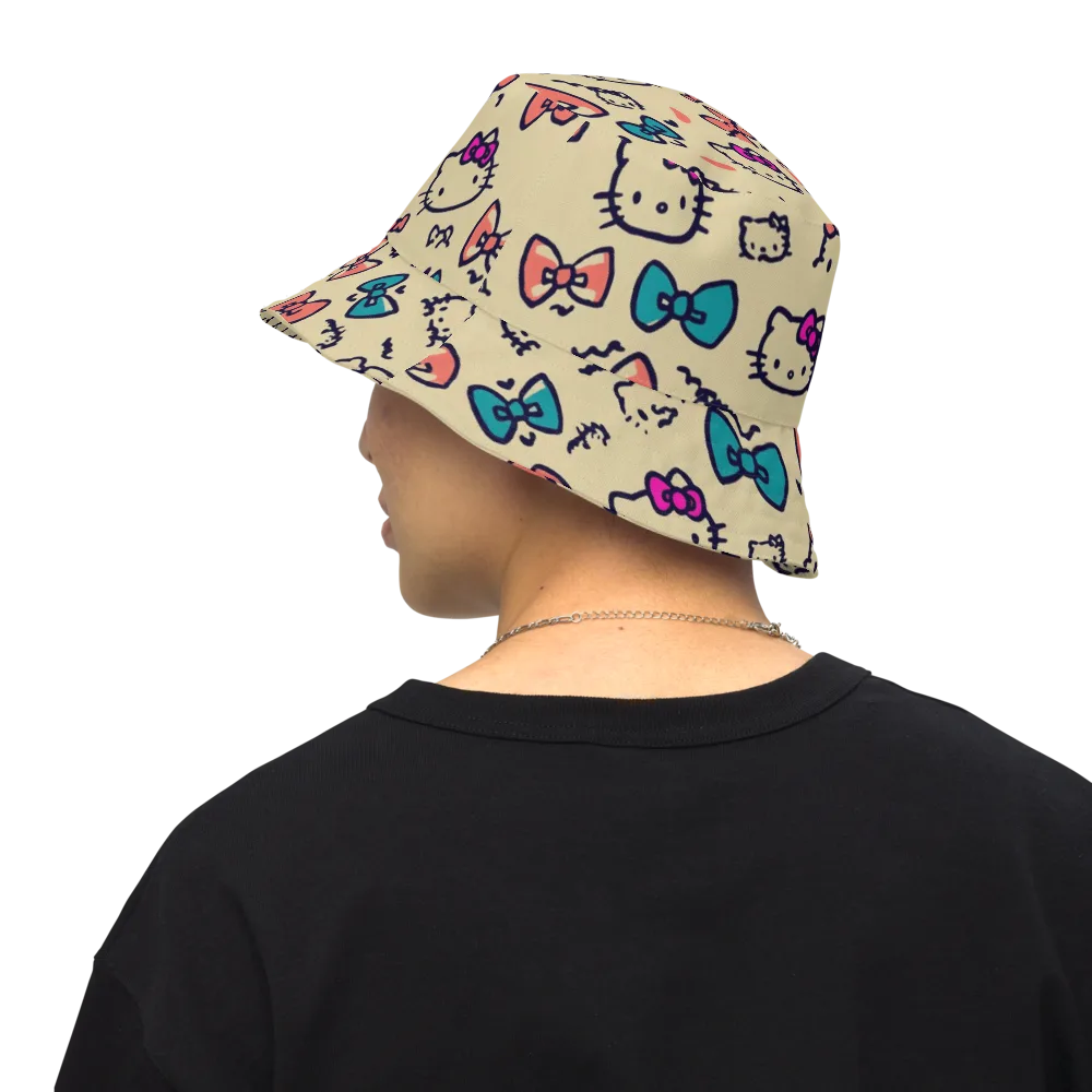 Bow Kitty Parade on Reversible Bucket Hat — Back Inside