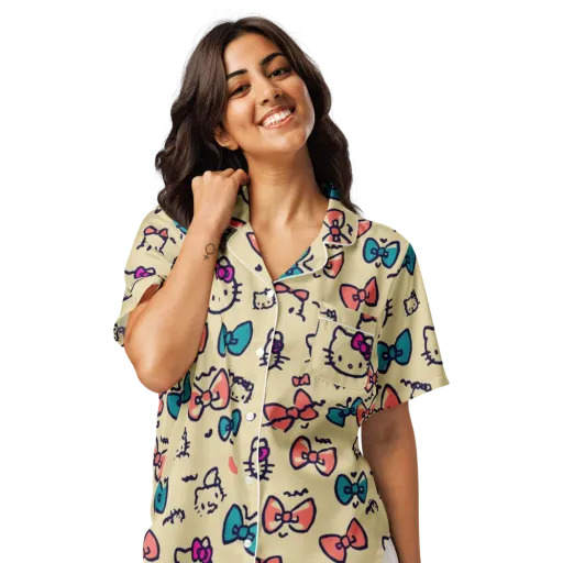 Bow Kitty Parade on a Women's Short Sleeve Pajama Top