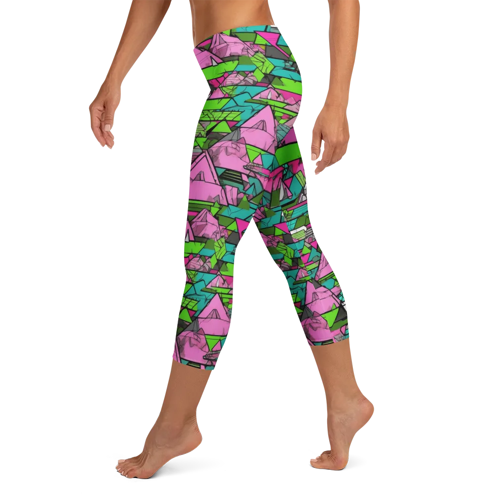 Neon Alpine Grid on Capri Leggings — Left