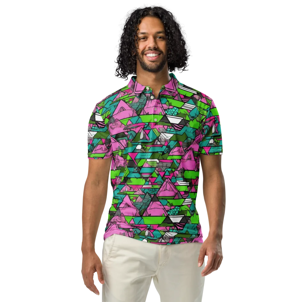 Neon Alpine Grid on Men's Slim Fit Polo Shirt — Front