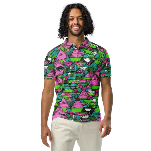 Neon Alpine Grid on a Men's Slim Fit Polo Shirt