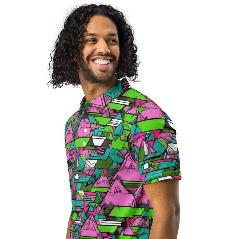 Neon Alpine Grid on Men's Slim Fit Polo Shirt — Left Front
