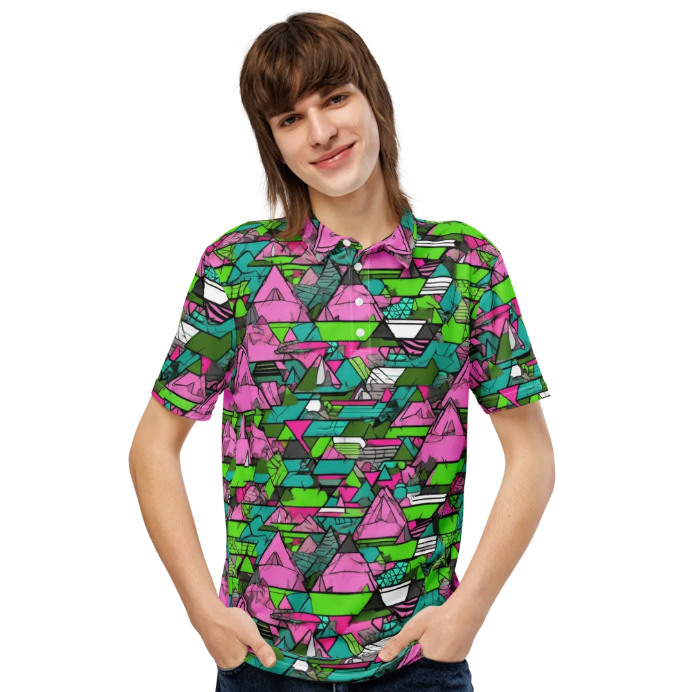 Neon Alpine Grid on Men's Slim Fit Polo Shirt — Front