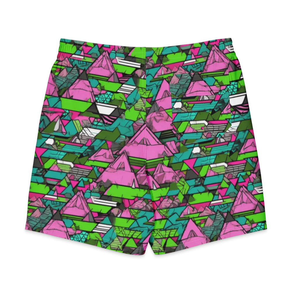 Neon Alpine Grid on Men's Board Shorts — Back