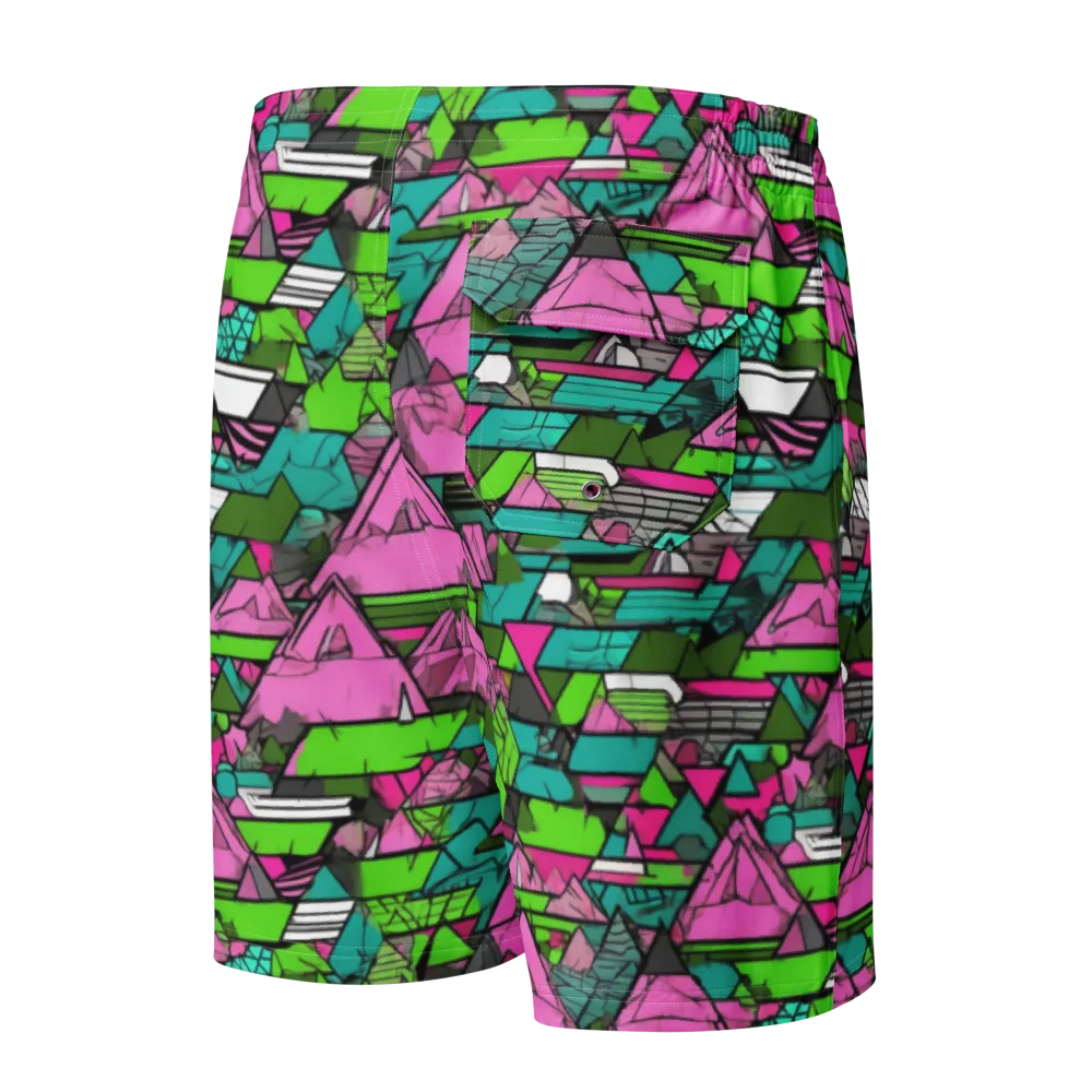 Neon Alpine Grid on Men's Board Shorts — Back